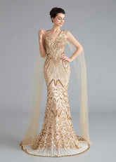 Gold Sequin Shimmery Pageant Prom Dress